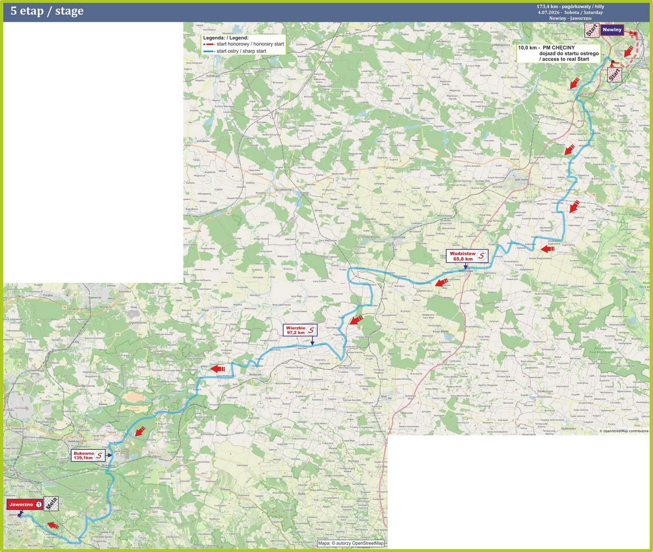 XXXVII Wyścig Kolarski »Solidarności« i Olimpijczyków. Mapa etapu Nowiny – Jaworzno. 4 lipca 2026