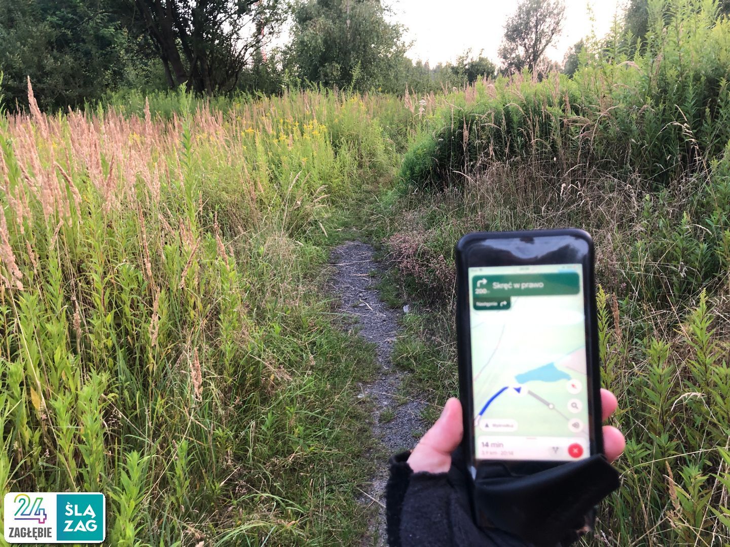 Zabrze-Zaborze. Okolice stawu Bziego. Test nawigacji rowerowych: Google Maps, Apple Maps, Mapy.cz. Zdjęcia z trasy. 9 sierpnia 2025.
