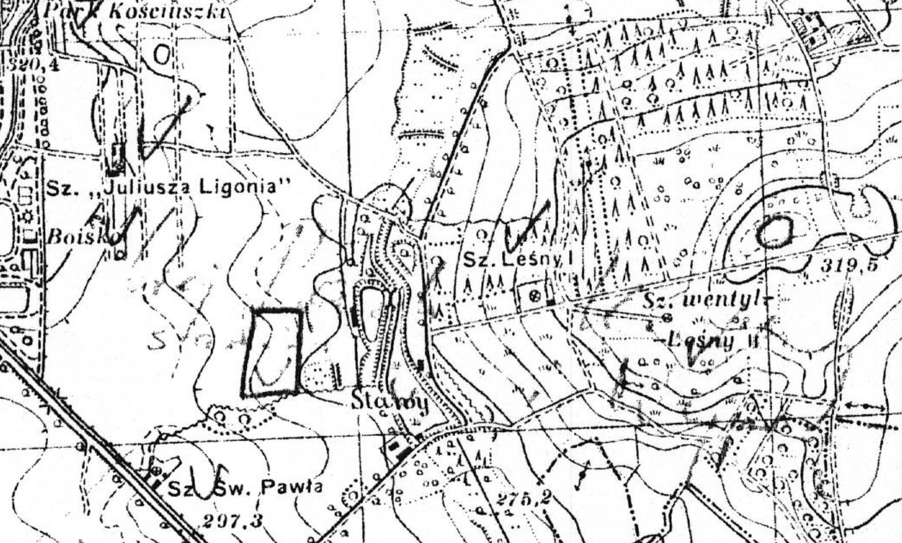 Po prawej Dolina Szwajcarska w 1933 roku. Widać zasięg zadrzewień.