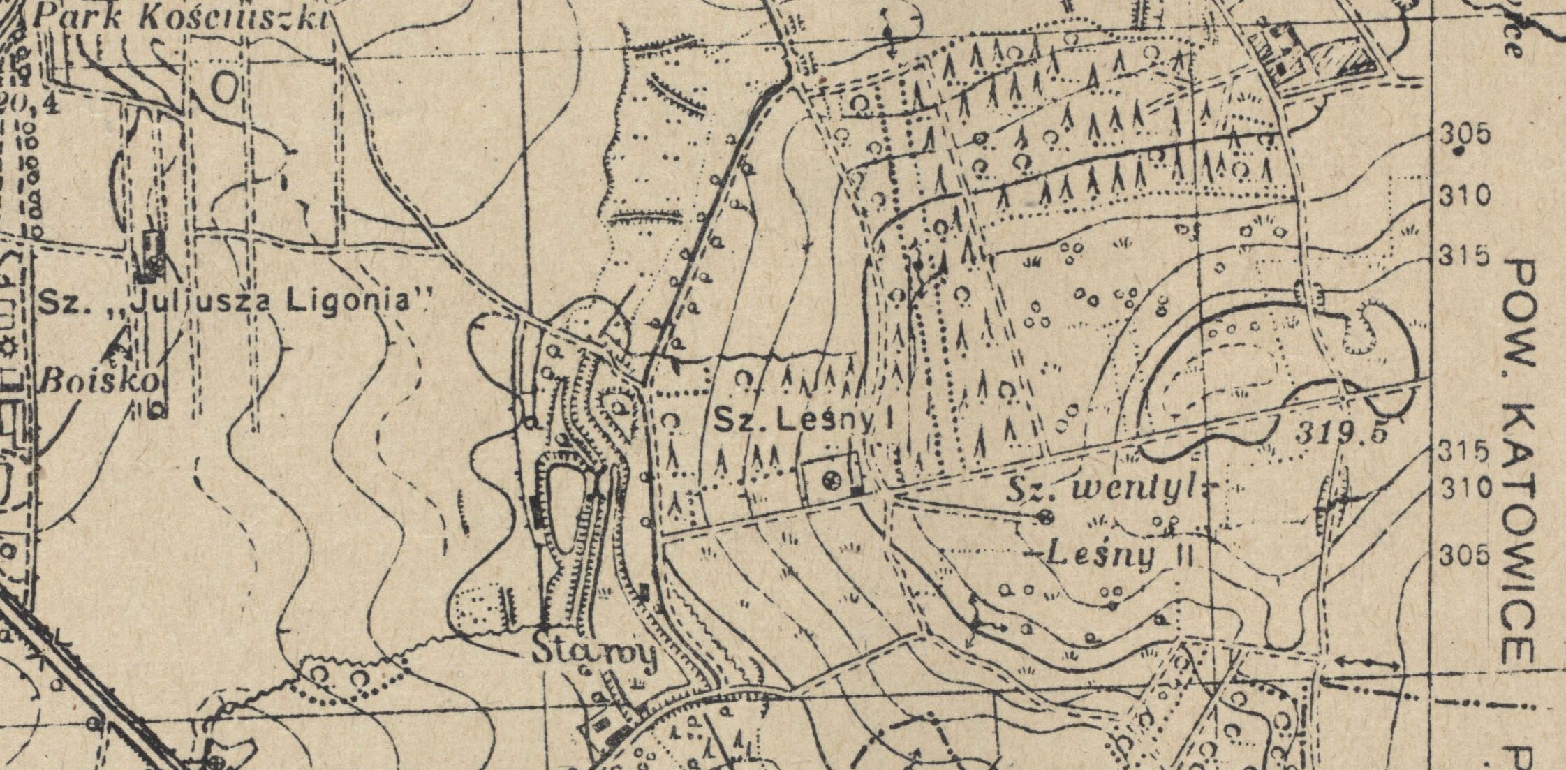 Po prawej Dolina Szwajcarska i Wzgórze Planetarium w 1939 roku