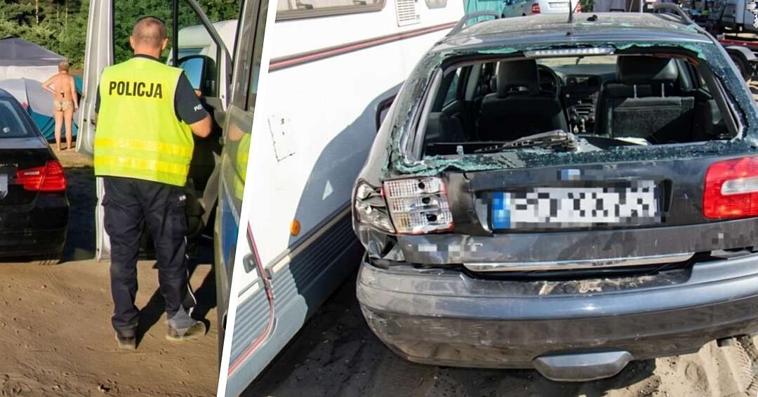 Pijany 30-latek z Ukrainy uszkodził samochodem 10 pojazdów nad jeziorem. Zatrzymali go odpoczywający, których prawie potrącił