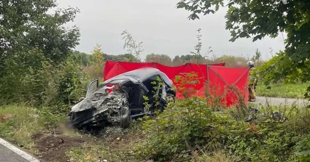 Tragiczny wypadek w Mikołowie. Samochód uderzył w drzewo i stanął w płomieniach. Nie żyje 50-latek