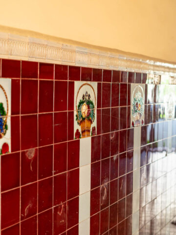 Zdobione kafle w jednej z bram przy ul. Mickiewicza Zdobione kafle w jednej z bram przy ul. Mickiewicza