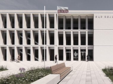 Sosnowiec. Nowe siedziby dla sądów - rejonowego i okręgowego Sosnowiec. Wizualizacja nowej siedziby Sądu Rejonowego w Sosnowcu przy ulicy Kombajnistów.