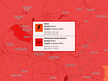 Ostrzeżenia IMGW w Bytomiu Burze i silne opady deszczu w Bytomiu