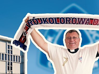 Żabol u niebieskich czyli historia księdza Damiana Gajdzika Trójkolorowy Damian Gajdzik jest proboszczem chorzowskiej parafii
