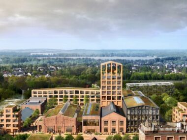 Przed nami II etap Fabryki Pełnej Życia w Dąbrowie Górniczej wizualizacja, widok na nowe centrum Dąbrowy Górniczej od strony południowej