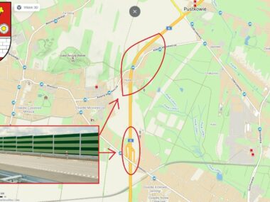 Ekrany akustyczne przy „Gierkówce” w Będzinie. Jest przetarg Droga Krajowa 86 w Będzinie. Mapa z zaznaczonymi miejscami planowanej budowy ekranów akustycznych. 28 lutego 2025