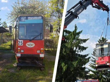 Z powodu dewastacji zniknął pomnik linii tramwajowej nr 25 Będzin-Grodziec. Pomnik linii tramwajowej nr 25 na terenie Ochotniczej Straży Pożarnej. Przed i w trakcie demontażu. Maj 2017 / 2 czerwca 2026