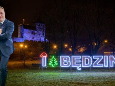 Będzin. Prezydent Łukasz Komoniewski zostanie odwołany? Będzin. Zamek, napis i Łukasz Komoniewski (kolaż)