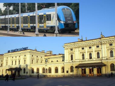 Nowe bezpośrednie pociągi z Zagłębia Dąbrowskiego do Krakowa Dworzec kolejowy Kraków Główny, pociąg Pesa Elf należący do Kolei Śląskich.