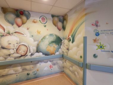 W porodówce sosnowieckiego szpitala pojawił się mural Porodówkowy mural Sosnowiecki Szpital Miejski