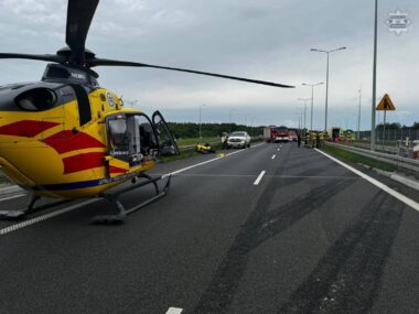 Wypadek na S1 w Pyrzowicach. Na miejscu lądowało LPR Wypadek na S1 w Pyrzowicach