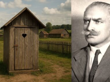 Czy premier Sławoj Składkowski zasłużył tylko na „sławojkę”? Sławoj Felicjan Składkowski. Rok 1936. Wychodek wiejski, tzw. sławojka (ilustracja).