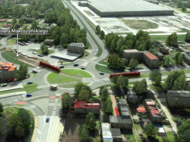 Nowy przetarg na tramwajową obwodnicę Sosnowca przez Pekin Sosnowiec. Nowa łącznica tramwajowa między pętlą na rondzie Jana Pawła II a torowiskiem na rondzie Żołnierzy Wyklętych. Wizualizacja. Październik 2026