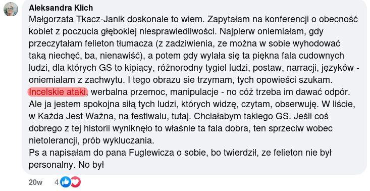 Aleksandra Klich i incelskie ataki