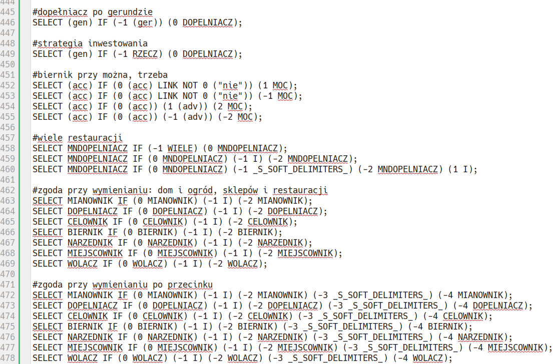 Ôbrozek 1: Przykładowe reguły gramatyczne translatora