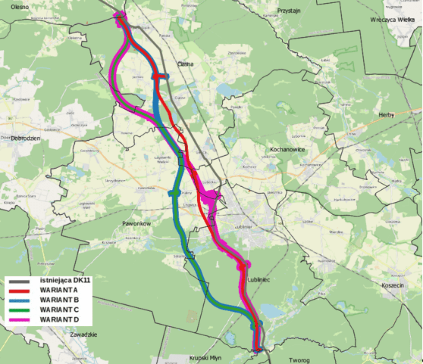 Warianty przebiegu trasy S11