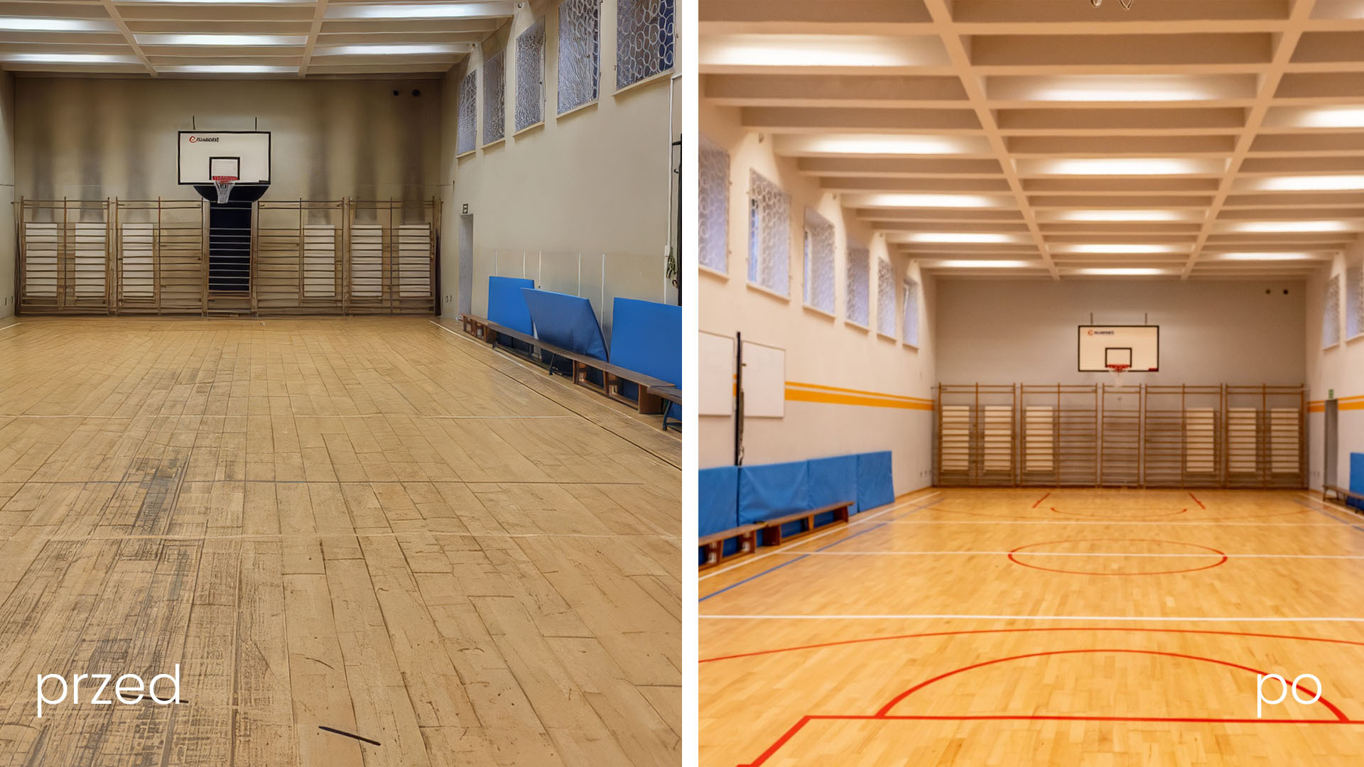 Sala gimnastyczna SP23 przed i po remoncie