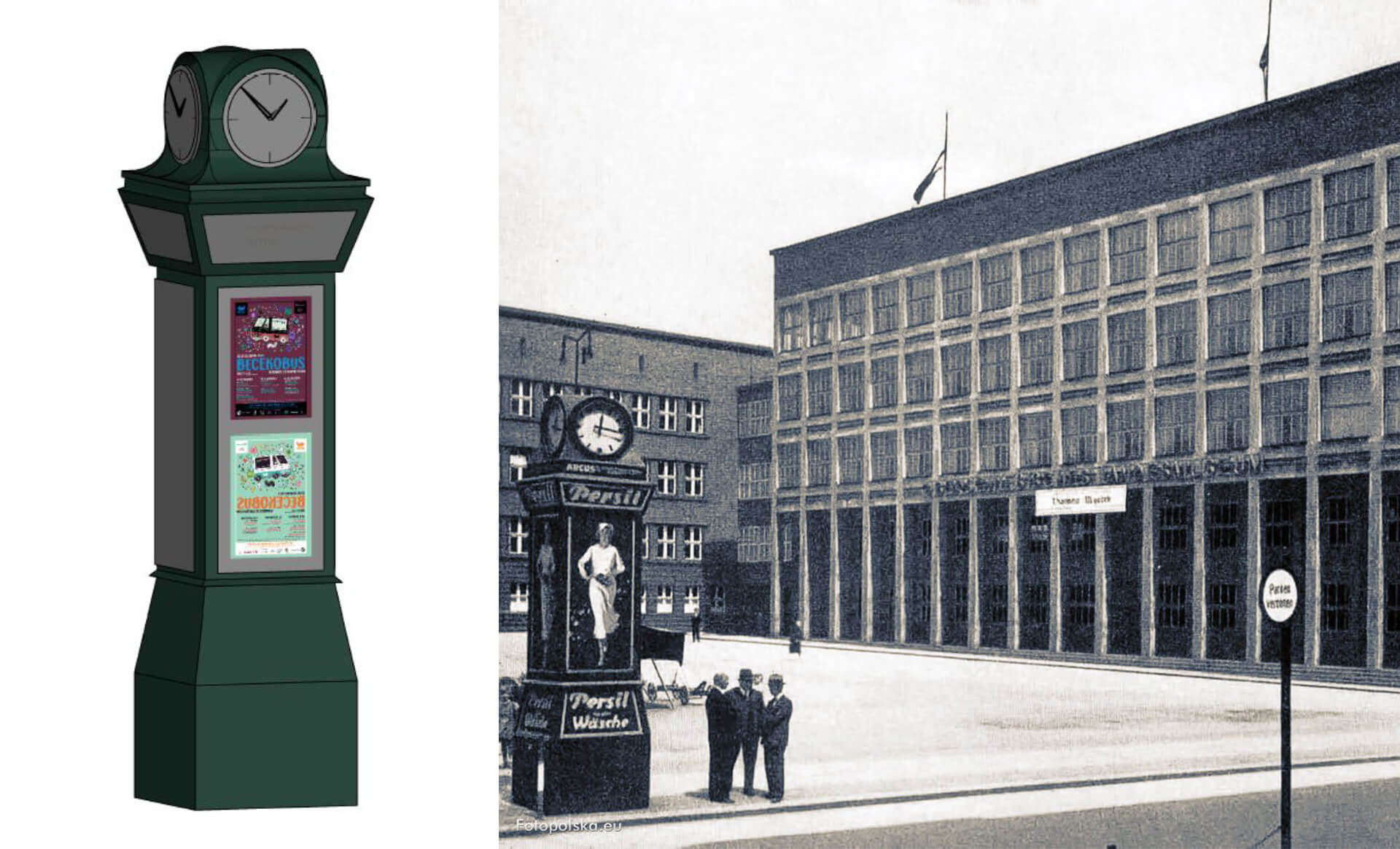 Projekt rekonstrukcji słupa reklamowego z zegarem