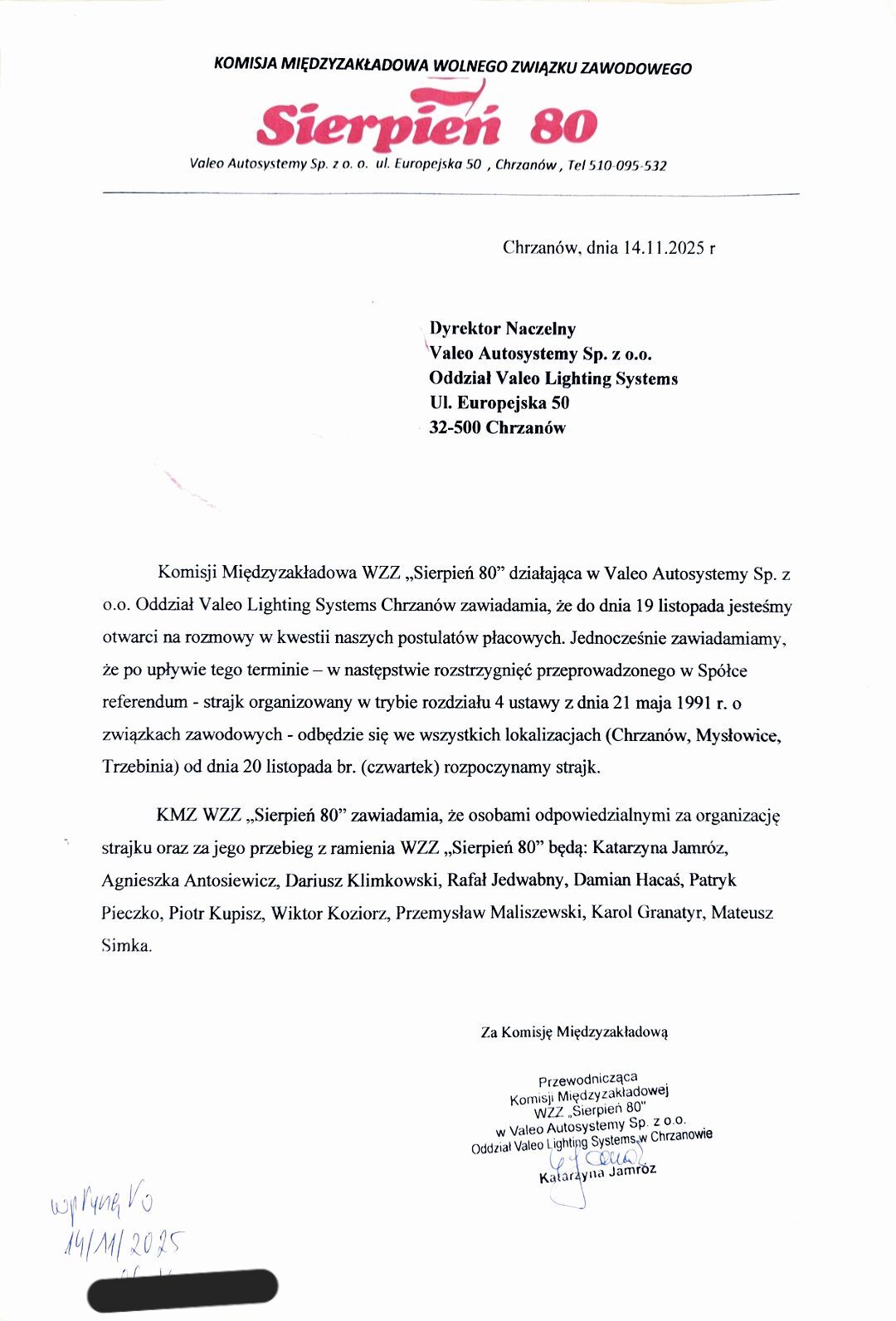 Strajk valeo pismo
