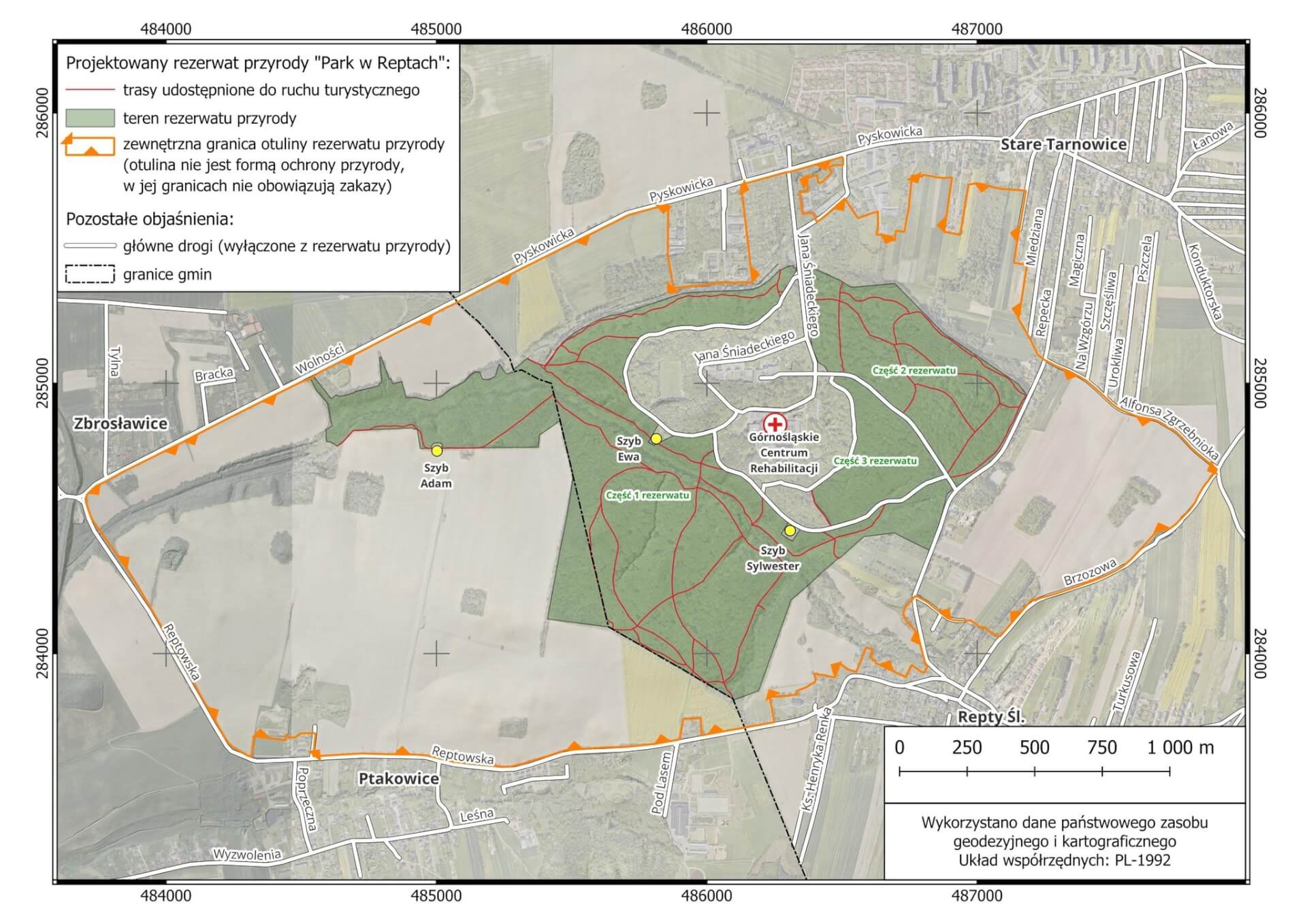 Mapa planowanego rezerwatu w Parku Repeckim