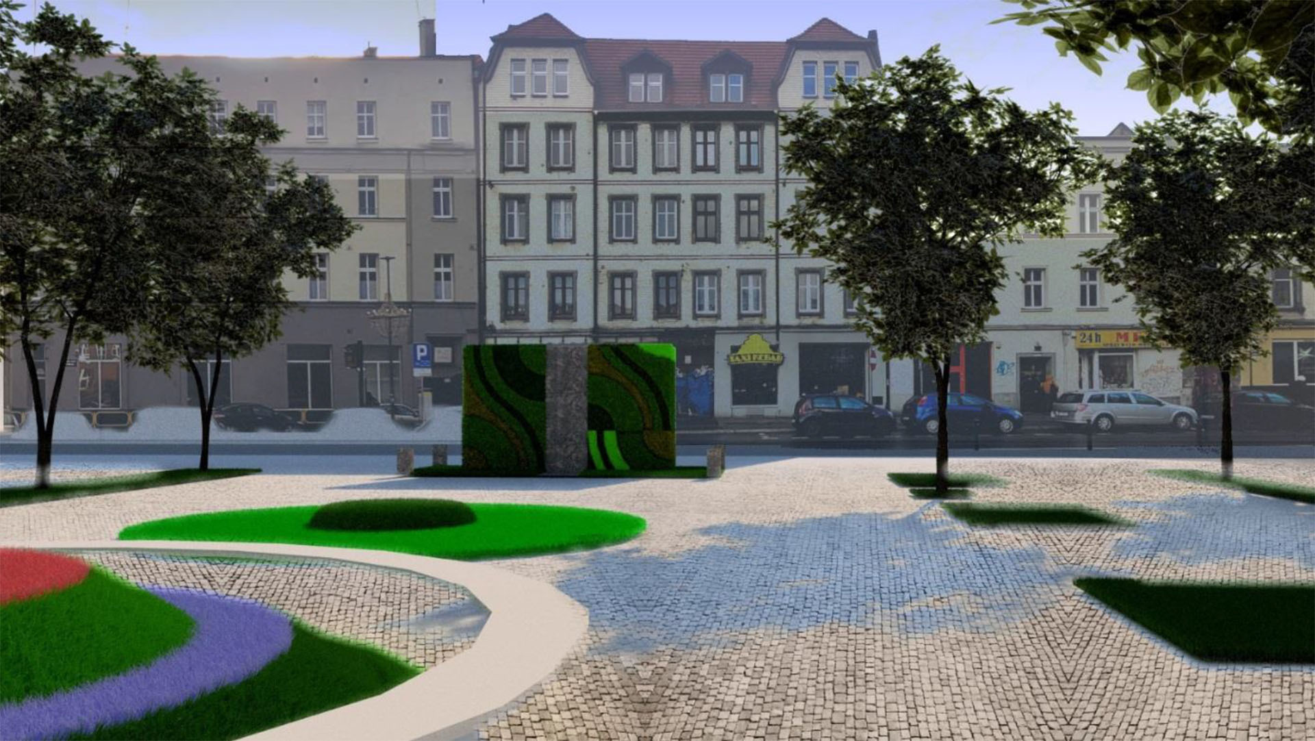 Wizualizacja zieleńca w zachodniej części placu Sobieskiego